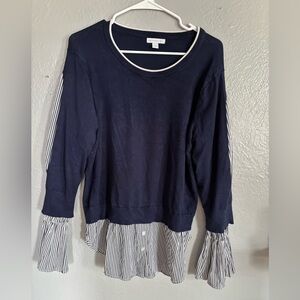 New York‎ & Company Sweater Top Women’s large Blue White Striped Preppy Work